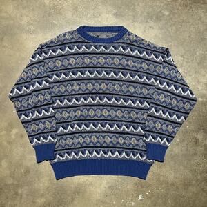 Vintage 90s Blue 3-D Cotton Knit Sweater